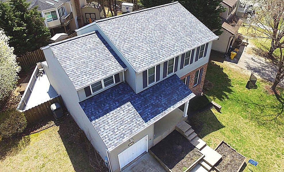 drone view of owens corning shingles on Arnold MD